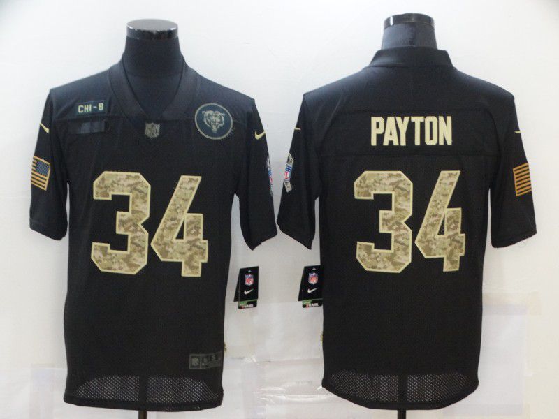 Men Chicago Bears 34 Payton Black camo Lettering 2020 Nike NFL Jersey